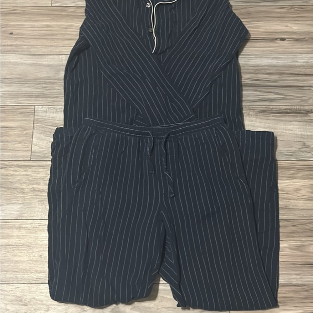 Women's Navy Pinstripe PJ set Drawstring Waist